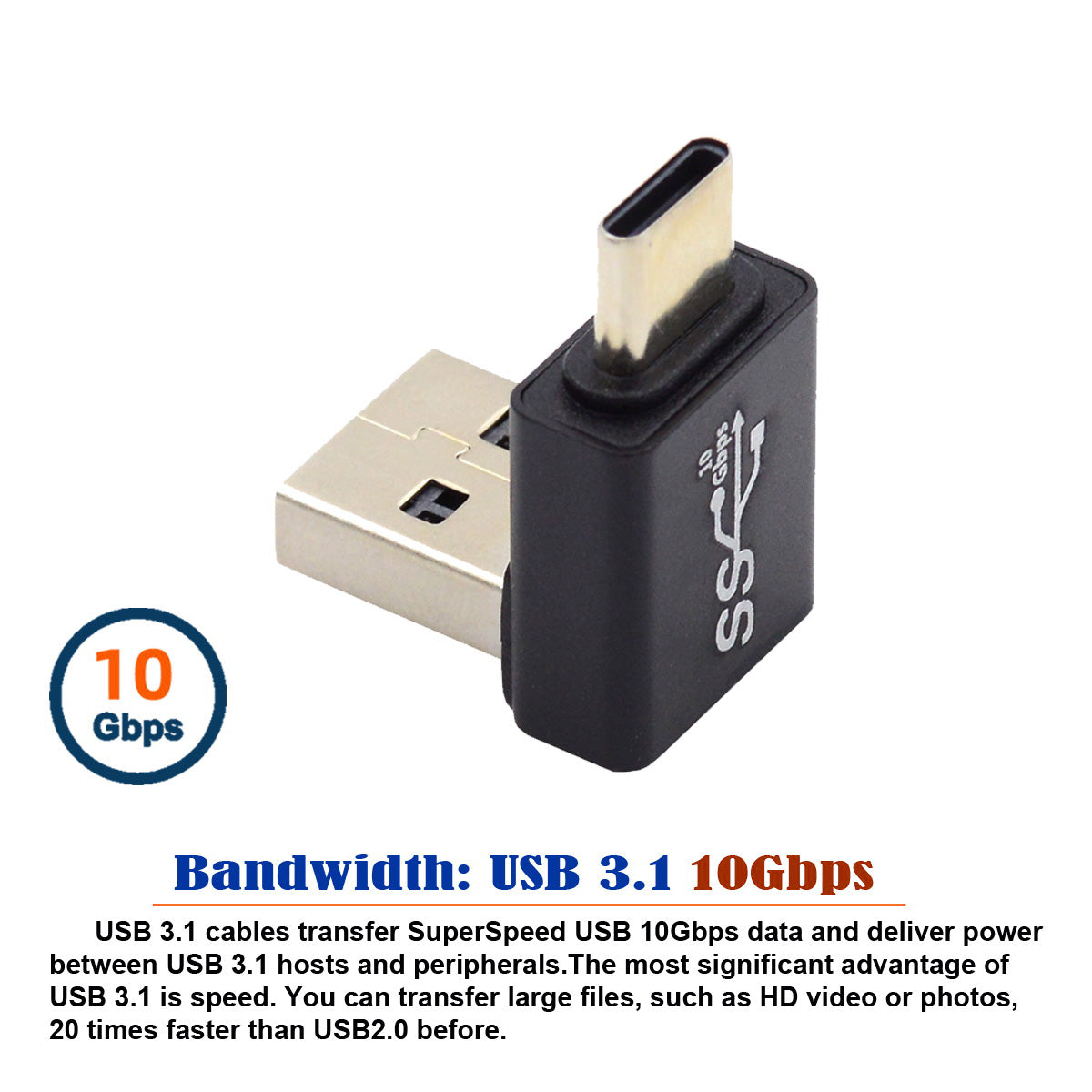 UC-070-TC006 USB 3.0 Type-A Male to Type-C 3.1 Male Adapter 10Gbps Data Sync Connector for Laptop Phone