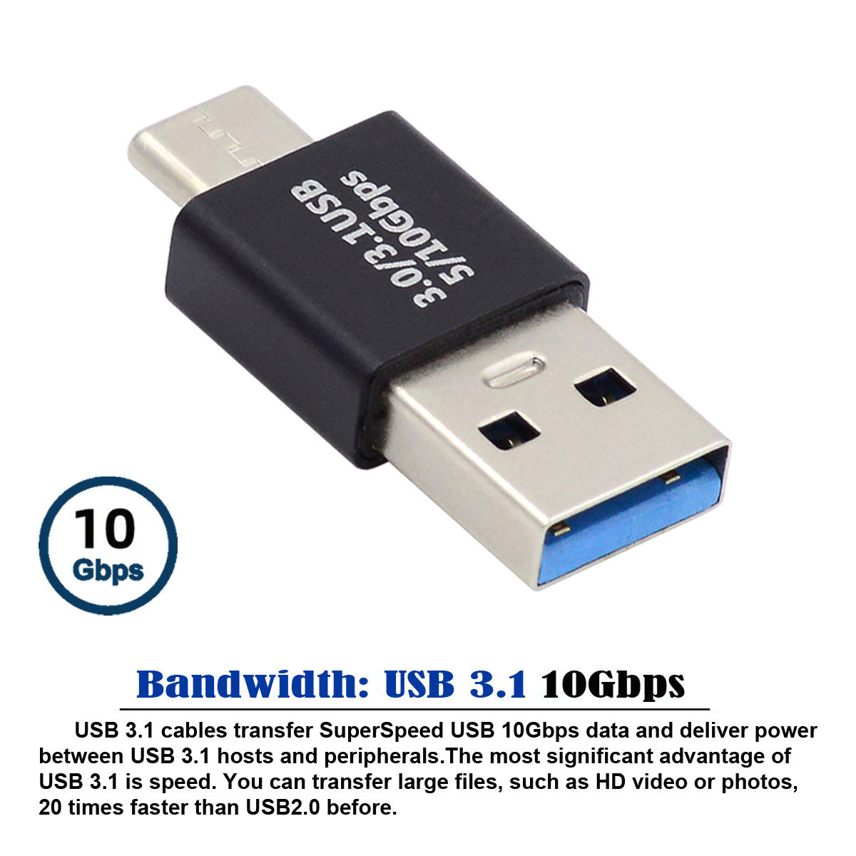UC-070-TC001 Fast Data Transfer USB 3.0 Male to USB 3.1 Type-C Male Charge Adapter for Laptop Phone