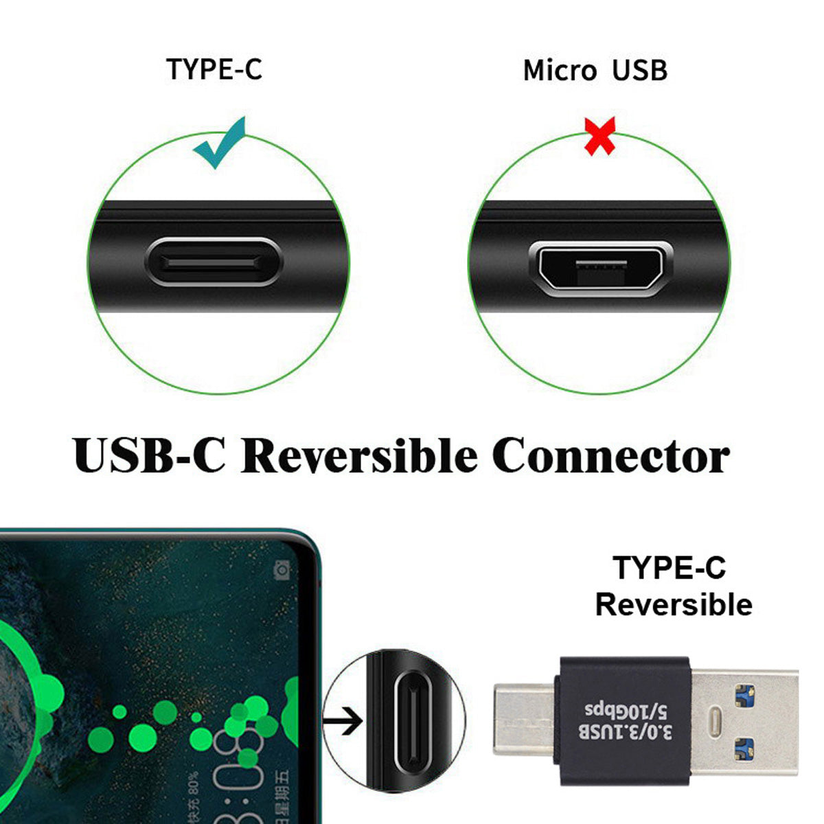 UC-070-TC001 Fast Data Transfer USB 3.0 Male to USB 3.1 Type-C Male Charge Adapter for Laptop Phone