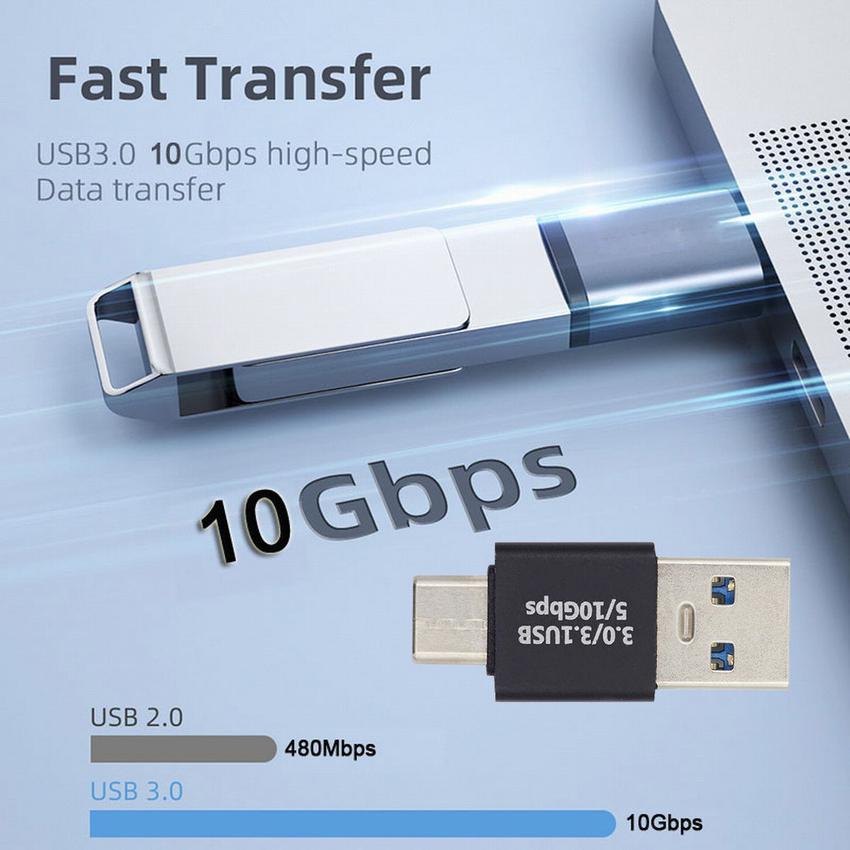 UC-070-TC001 Fast Data Transfer USB 3.0 Male to USB 3.1 Type-C Male Charge Adapter for Laptop Phone