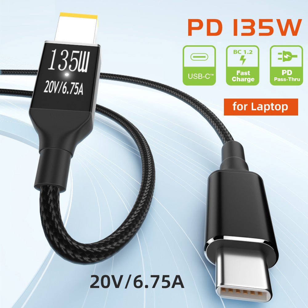 UC-106-DC135W Type-C 135W to DC Rectangle 11.0x4.5mm Power PD Charge Cable for Lenovo Thinkpad X1 Legion Y7000P Laptop DC20V 6.25A