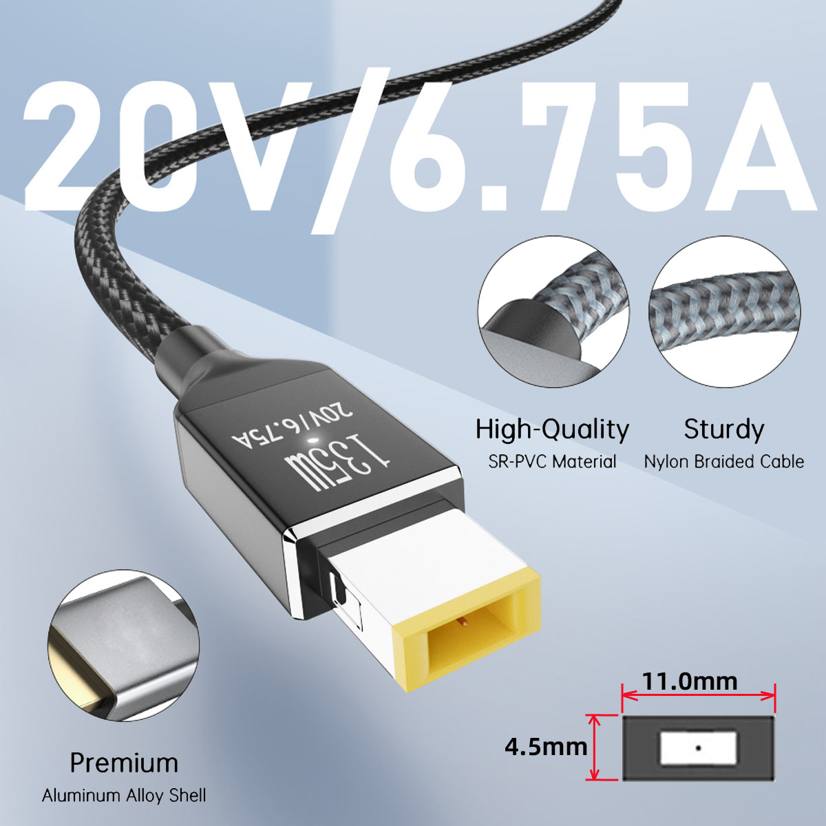 UC-106-DC135W Type-C 135W to DC Rectangle 11.0x4.5mm Power PD Charge Cable for Lenovo Thinkpad X1 Legion Y7000P Laptop DC20V 6.25A