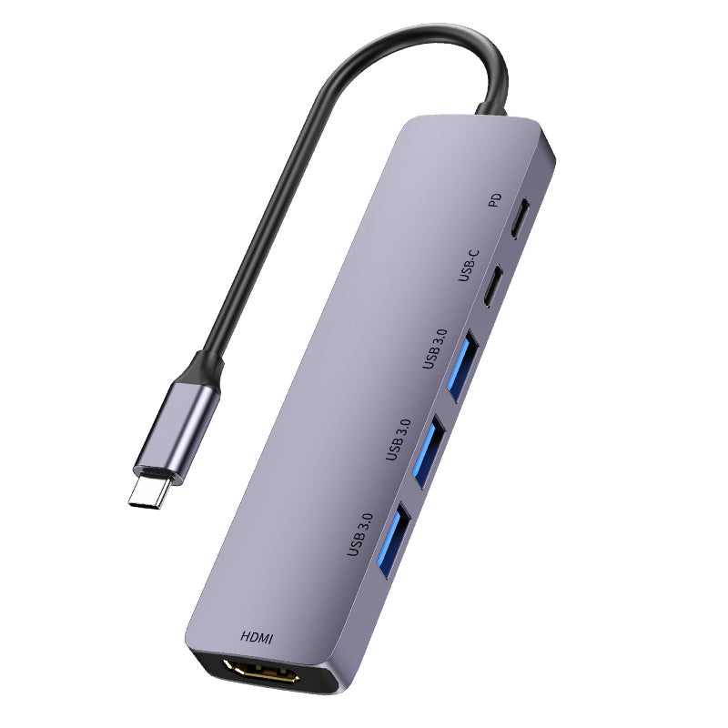 T601 6-in-1 Type-C Hub 3 USB 3.0+4K@60Hz HD+Type-C 3.0+PD 100W Fast Charging Docking Station