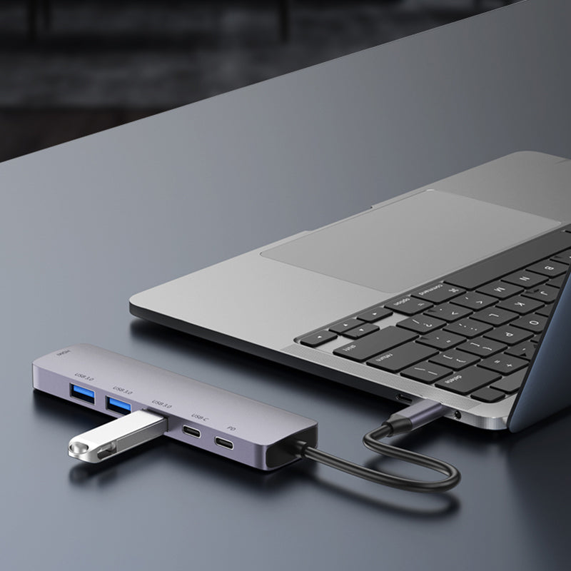 T601 6-in-1 Type-C Hub 3 USB 3.0+4K@60Hz HD+Type-C 3.0+PD 100W Fast Charging Docking Station