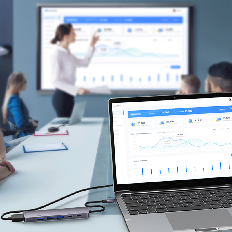 T601 6-in-1 Type-C Hub 3 USB 3.0+4K@60Hz HD+Type-C 3.0+PD 100W Fast Charging Docking Station