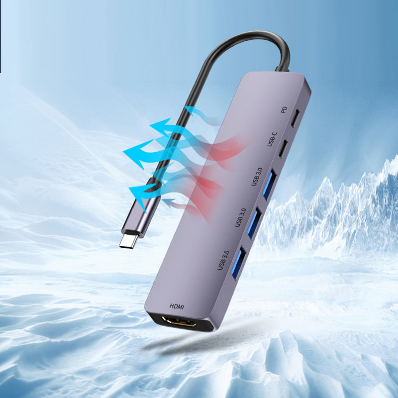 T601 6-in-1 Type-C Hub 3 USB 3.0+4K@60Hz HD+Type-C 3.0+PD 100W Fast Charging Docking Station