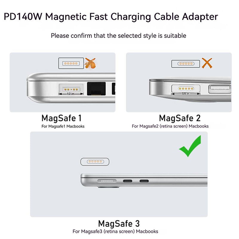 Type-C Female to for Magsafe 3 Magnetic Charging Adapter 140W PD Converter for Macbook Pro - Side Angled