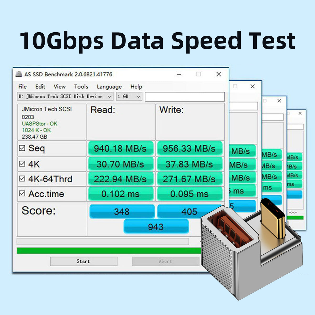 UC-017-OS USB 3.1 Type C Male to USB 3.0 A Female 10Gbps OTG Data 120W Power Opposite U Shape Back Angled Adapter