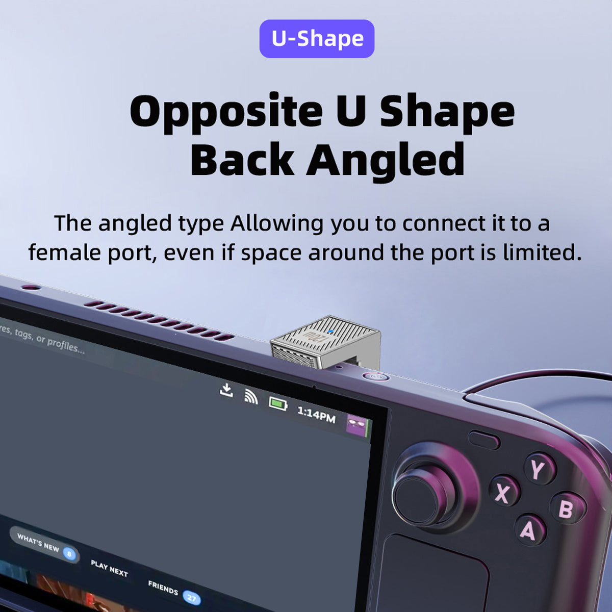 UC-017-OS USB 3.1 Type C Male to USB 3.0 A Female 10Gbps OTG Data 120W Power Opposite U Shape Back Angled Adapter