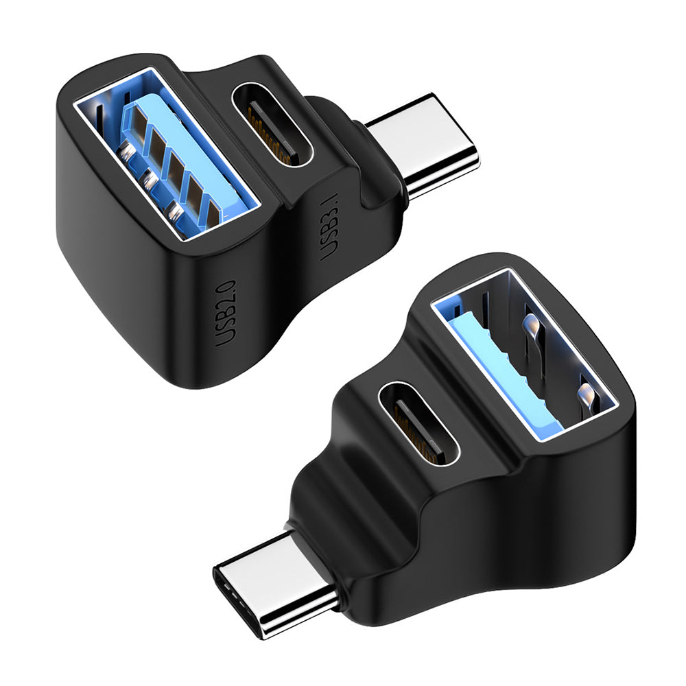 UC-068-AC Angled USB-C Male to Dual Type-C+Type-A Female Power Data Splitter Adapter