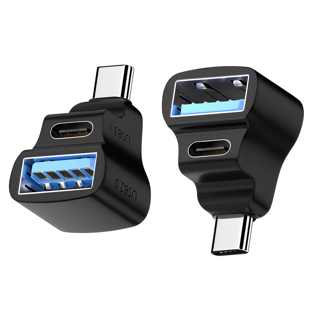 UC-068-AC Angled USB-C Male to Dual Type-C+Type-A Female Power Data Splitter Adapter