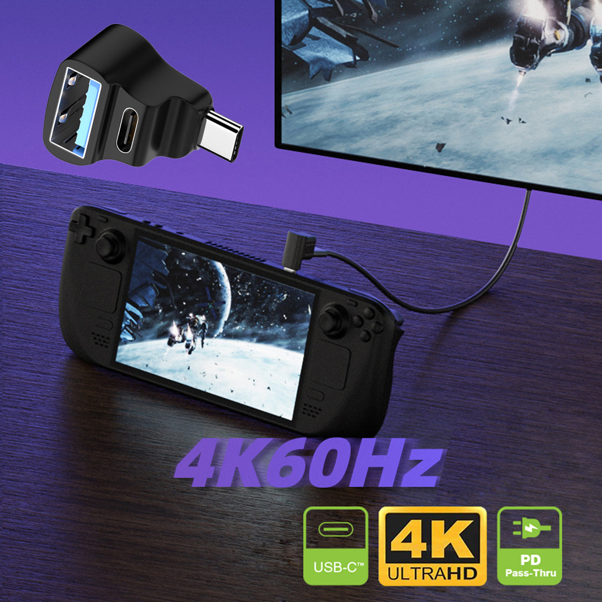 UC-068-AC Angled USB-C Male to Dual Type-C+Type-A Female Power Data Splitter Adapter