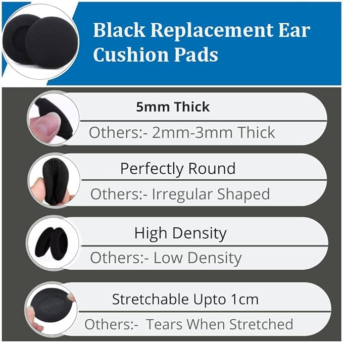 UNIQKART 3 Pairs Black Replacement Ear Cushion Pads for Sennheiser PX100 Koss