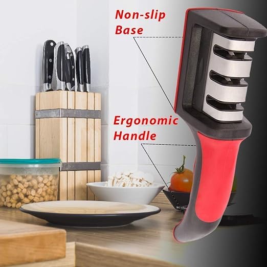 UNIQKART Kitchen Chef Knife Sharpener 3 Stage Steel Diamond Ceramic Coated Kitchen Sharpening Tool(Black)