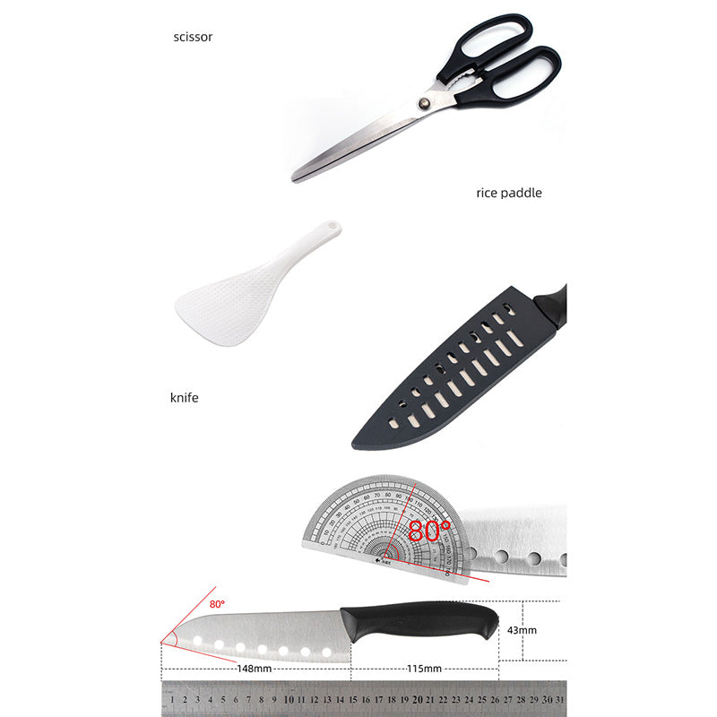 CLS 7Pcs / Set Outdoor Camping BBQ Cookware Spatula Cutting Board Knife Fork Spoon Scissors with Storage Bag (BPA Free, No FDA Certificate) - Coffee