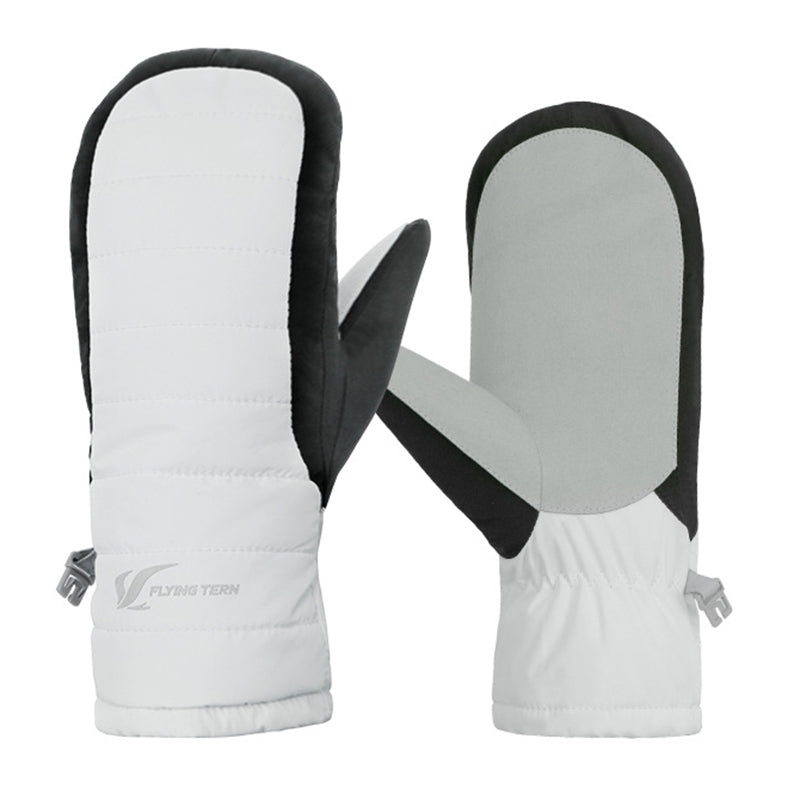 FLYINGTERN One Pair Kid's Waterproof Warm Winter Snow Ski Gloves Cold Weather Gloves for Boys and Girls - White