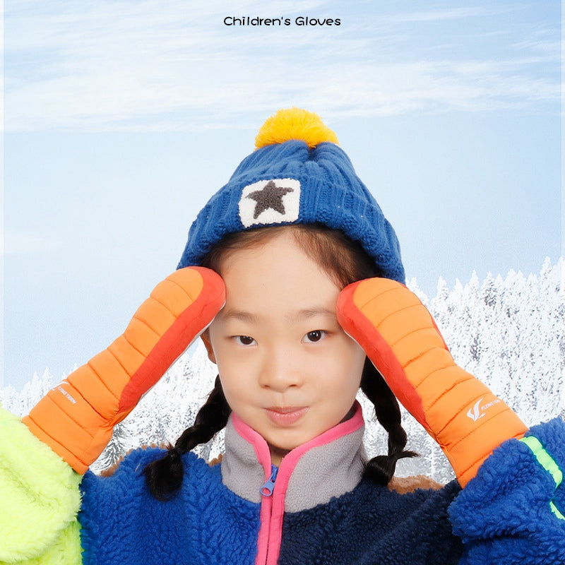 FLYINGTERN One Pair Kid's Waterproof Warm Winter Snow Ski Gloves Cold Weather Gloves for Boys and Girls - Blue