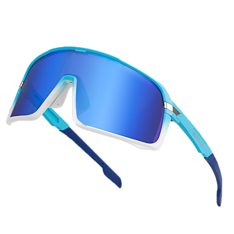 Large Frame Anti-UV Cycling Sunglasses Polarized Eyeglasses Riding Eyewear - Blue / White