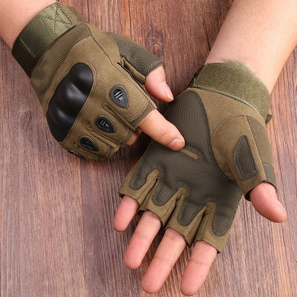 One Pair Cycling Gloves Mountain Bike Gloves with Hard Shell Outdoor Half Finger Workout Gloves Cycling Equipment - Army Green/XL