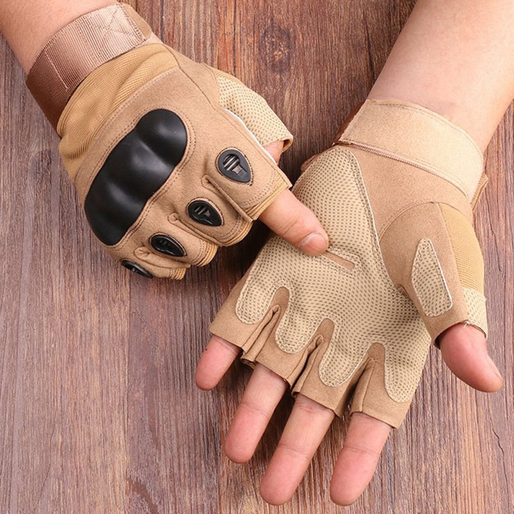One Pair Cycling Gloves Mountain Bike Gloves with Hard Shell Outdoor Half Finger Workout Gloves Cycling Equipment - Khaki/XL