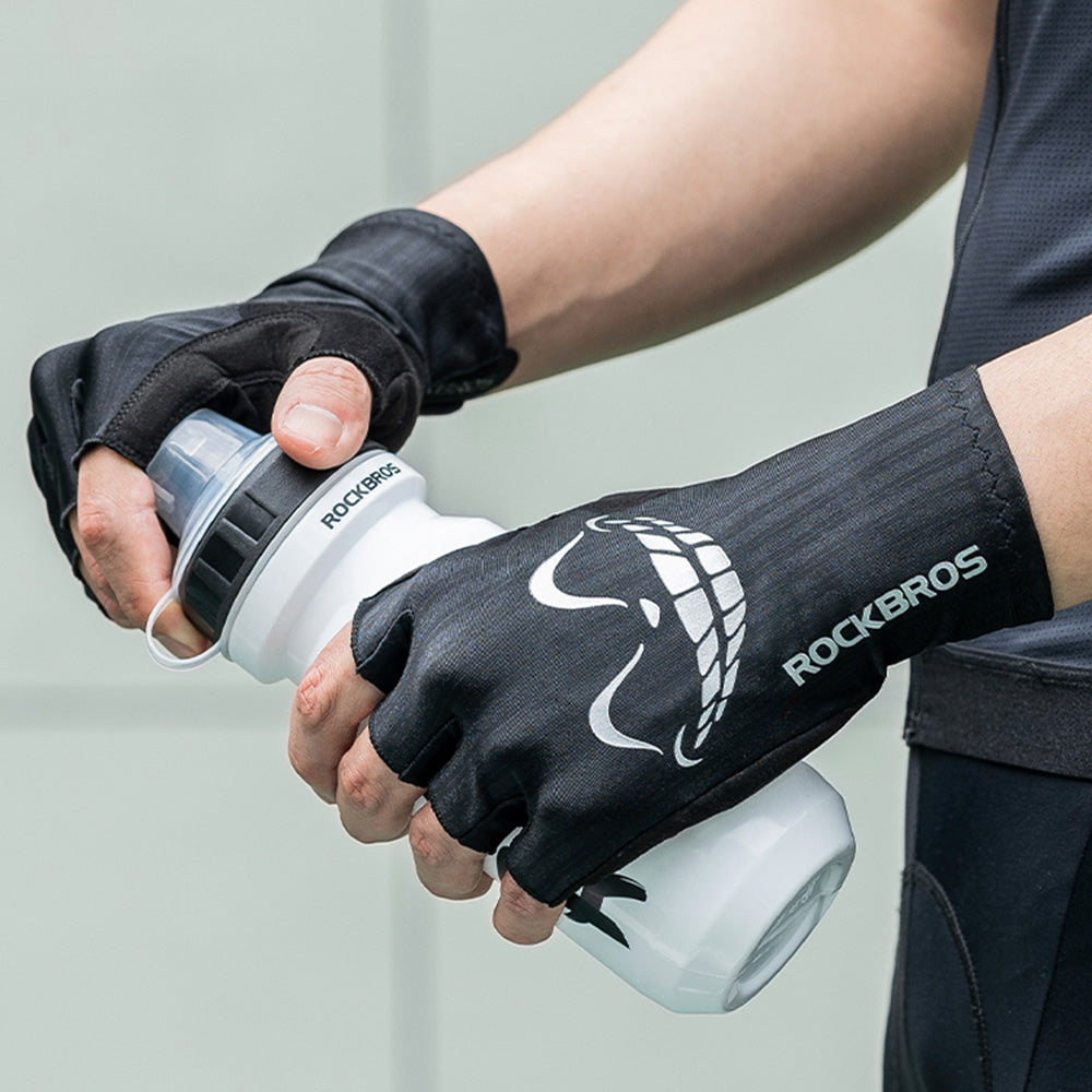 Rockbros S295 1 Pair Cycling Half Finger Gloves Unisex Shock-absorbing Breathable Bike Bicycle Gloves - Black/XL