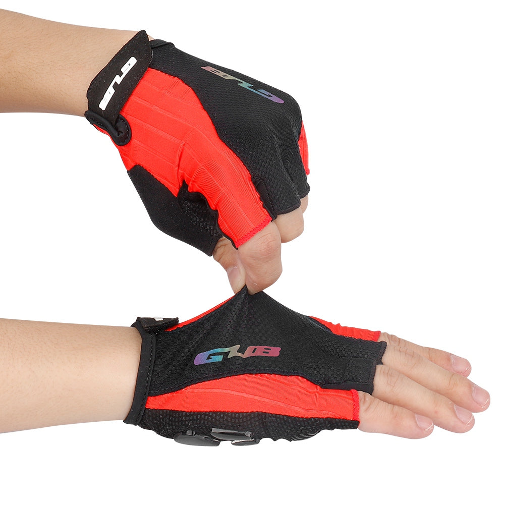 S026 Half Finger Cycling Gloves Teenager Mountain Road Bike Bicycle Breathable Non-slip Gloves - Red / L