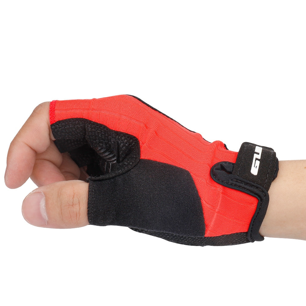 S026 Half Finger Cycling Gloves Teenager Mountain Road Bike Bicycle Breathable Non-slip Gloves - Red / L