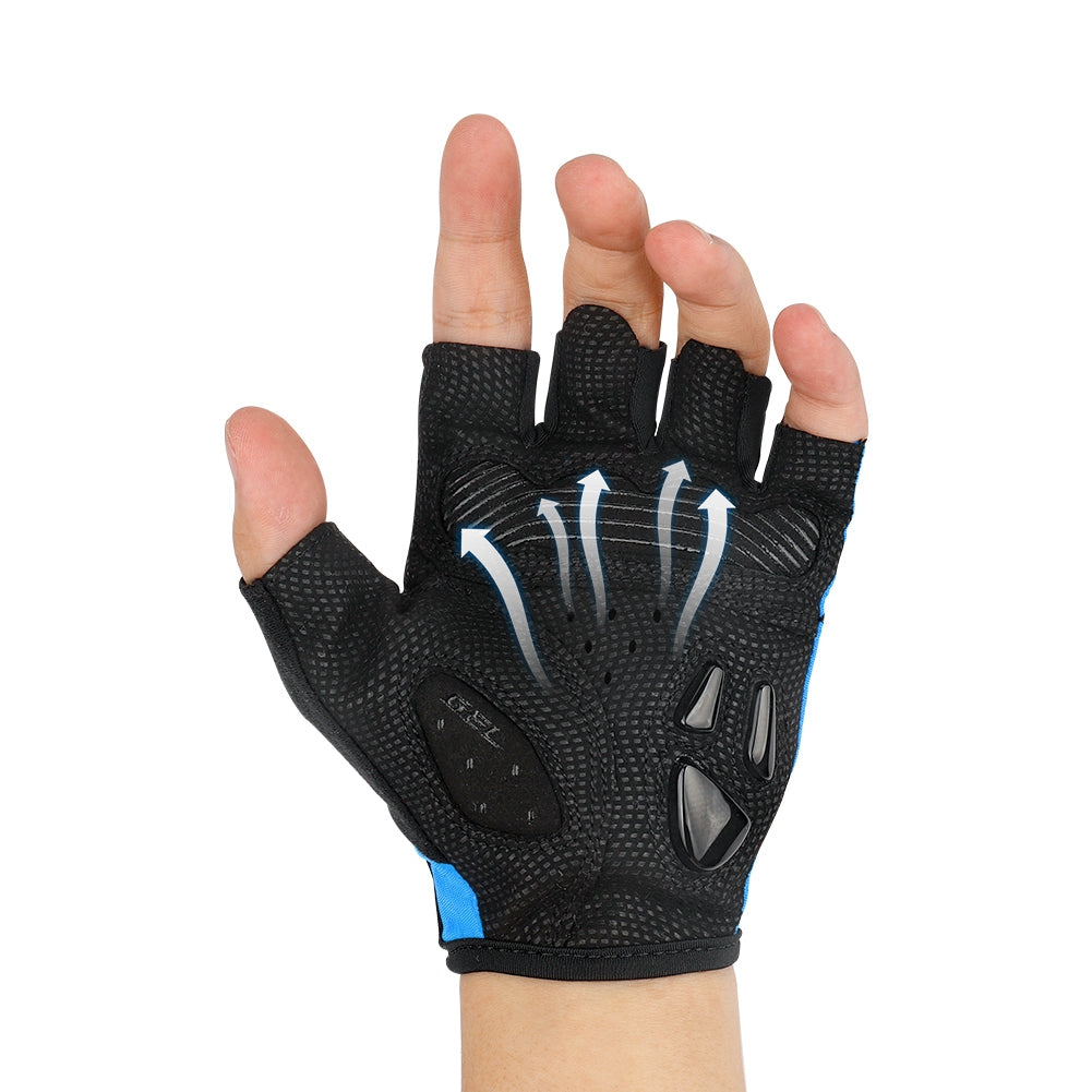 S026 Half Finger Cycling Gloves Teenager Mountain Road Bike Bicycle Breathable Non-slip Gloves - Blue / L