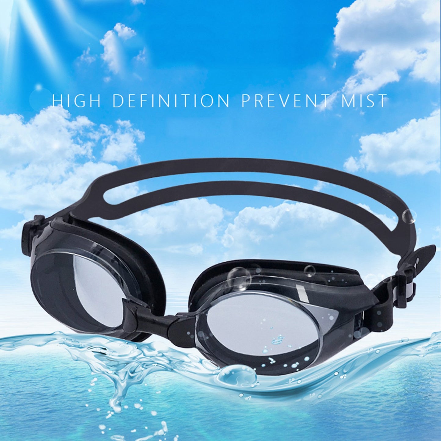 Jiejia AM100 Swimming Goggles HD Waterproof Glasses Anti-Fog Anti-UV Eyeglasses - Black