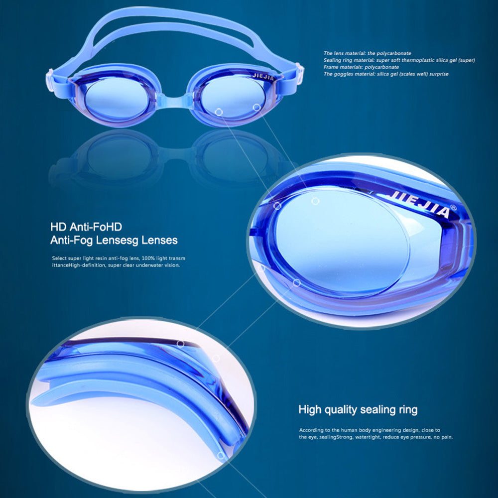 Jiejia J2659 Swimming Goggles HD Clear Anti-Fog No Leaking Glasses for Men Women - Transparent Blue