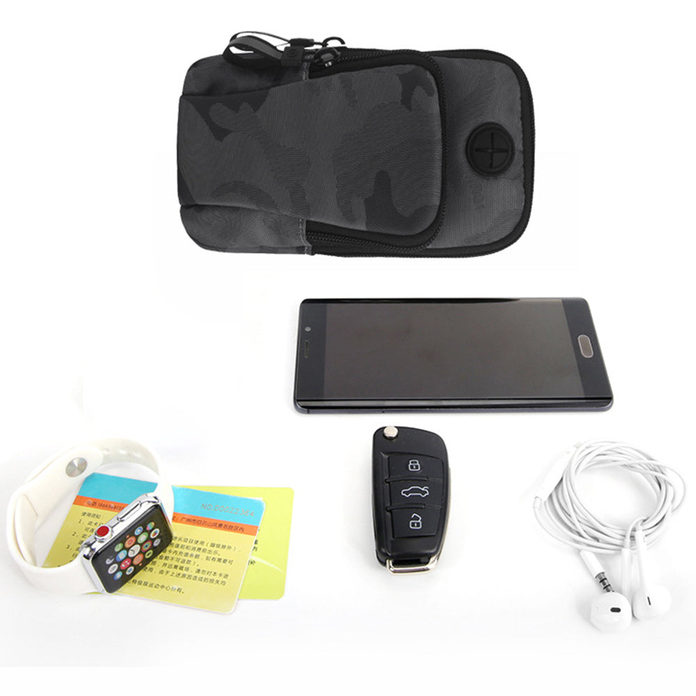 Uniqkart Fashion Camouflage Waterproof Sports Arm Bag Adjustable Armband Phone Storage Bag - Black