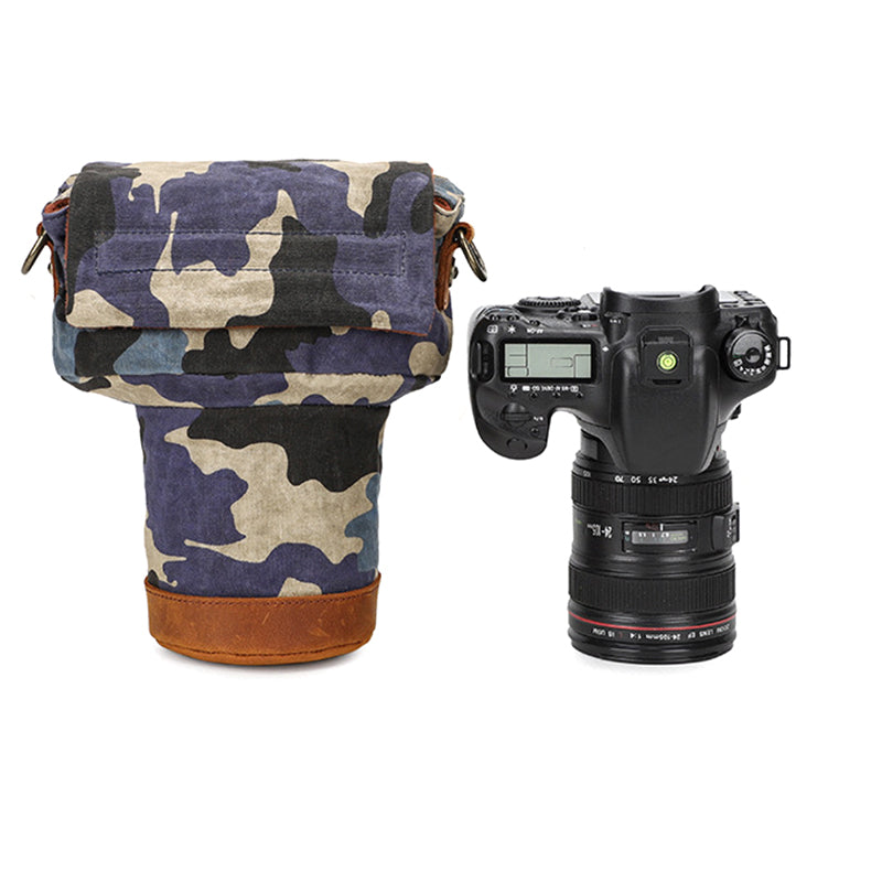 JCCOTTON K809 for Canon/Nikon/Sony Shock-absorbing Anti-fall SLR Camera Carrying Bag Canvas Camera Protection Bag with Shoulder Strap - Camouflage Blue