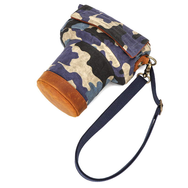 JCCOTTON K809 for Canon/Nikon/Sony Shock-absorbing Anti-fall SLR Camera Carrying Bag Canvas Camera Protection Bag with Shoulder Strap - Camouflage Blue