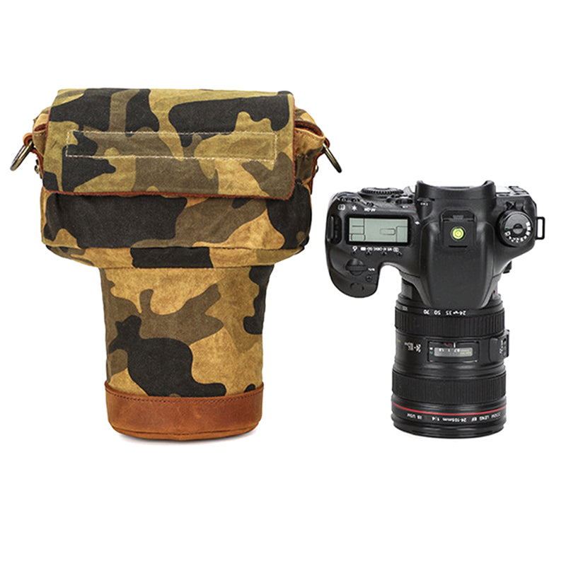 JCCOTTON K809 for Canon/Nikon/Sony Shock-absorbing Anti-fall SLR Camera Carrying Bag Canvas Camera Protection Bag with Shoulder Strap - Camouflage Yellow