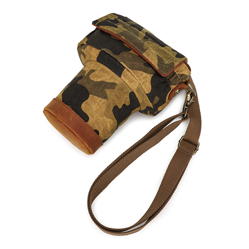 JCCOTTON K809 for Canon/Nikon/Sony Shock-absorbing Anti-fall SLR Camera Carrying Bag Canvas Camera Protection Bag with Shoulder Strap - Camouflage Yellow