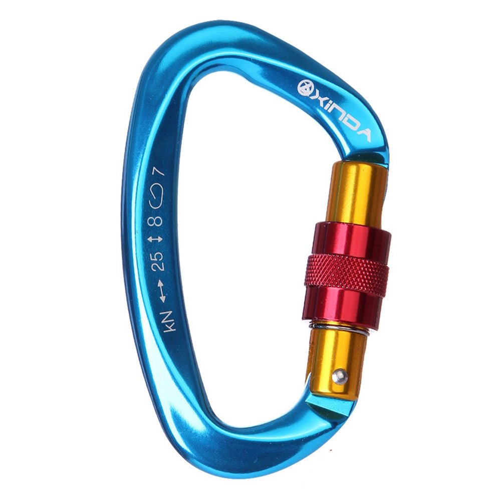 Xinda XD-Q9628 Heavy Duty 25KN Carabiner Clip D-Shape Rock Climbing Hanging Hook Fast Locking for Camping Hiking Outdoor Gym Hammock Dog Leash - Blue