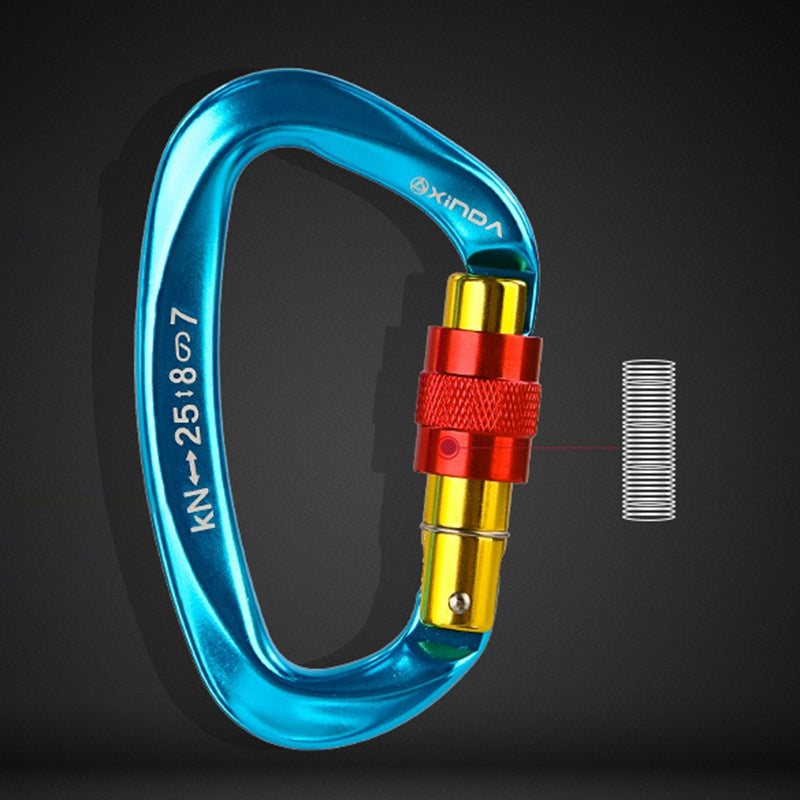 Xinda XD-Q9628 Heavy Duty 25KN Carabiner Clip D-Shape Rock Climbing Hanging Hook Fast Locking for Camping Hiking Outdoor Gym Hammock Dog Leash - Blue