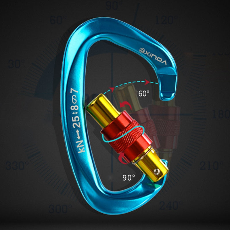 Xinda XD-Q9628 Heavy Duty 25KN Carabiner Clip D-Shape Rock Climbing Hanging Hook Fast Locking for Camping Hiking Outdoor Gym Hammock Dog Leash - Blue