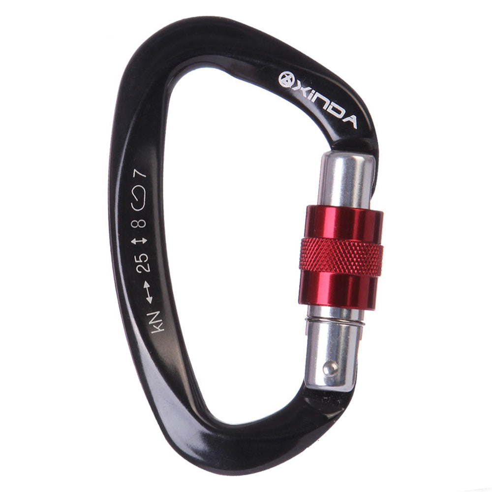 XINDA XD-Q9628 Heavy Duty 25KN Carabiner Clip D-Shape Rock Climbing Hanging Hook Fast Locking for Camping Hiking Outdoor Gym Hammock Dog Leash - Black / Red