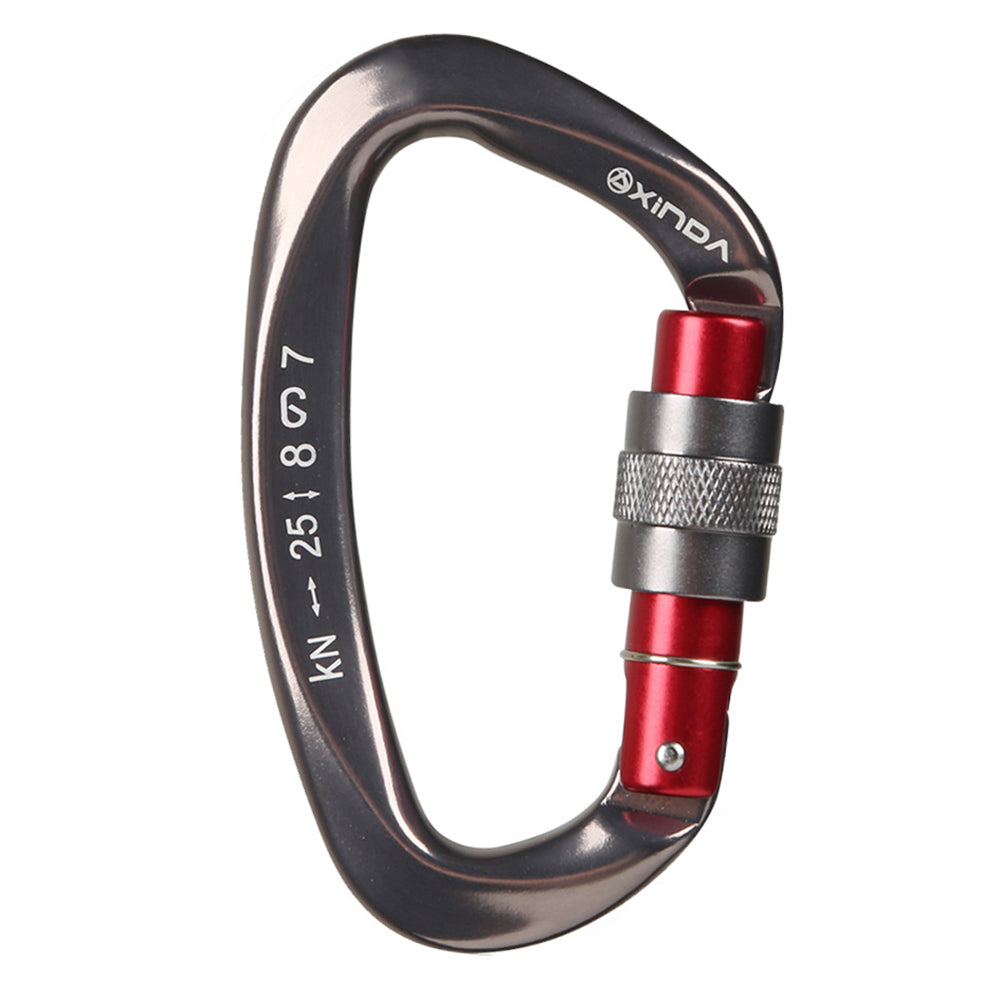 Xinda XD-Q9628 Heavy Duty 25KN Carabiner Clip D-Shape Rock Climbing Hanging Hook Fast Locking for Camping Hiking Outdoor Gym Hammock Dog Leash - Grey