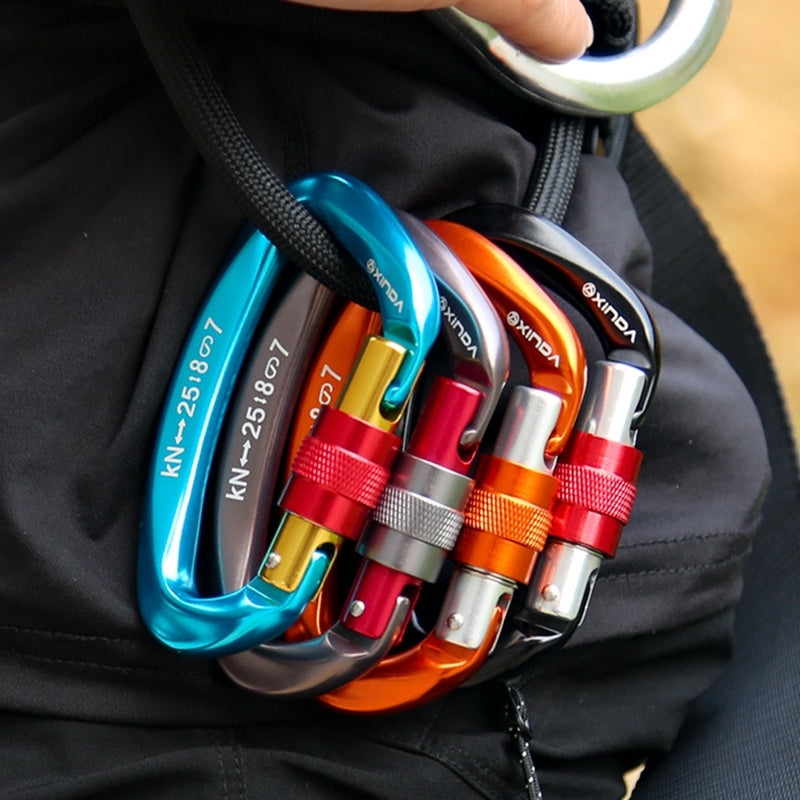 XINDA XD-Q9628 Heavy Duty 25KN Carabiner Clip D-Shape Rock Climbing Hanging Hook Fast Locking for Camping Hiking Outdoor Gym Hammock Dog Leash - Orange