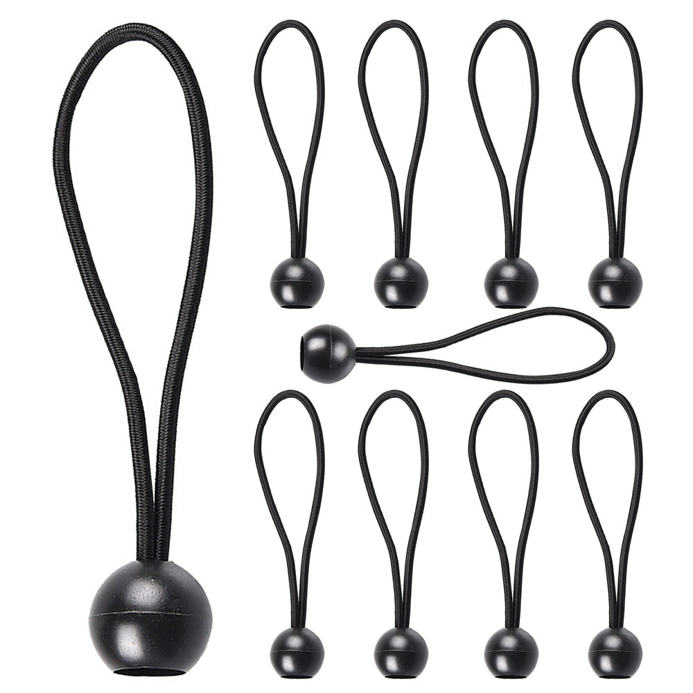 Uniqkart 10Pcs Tent Tie Down Rope Elastic Ball Buckle Fixed Strap for Outdoor Camping Hiking Fishing Awning - Black