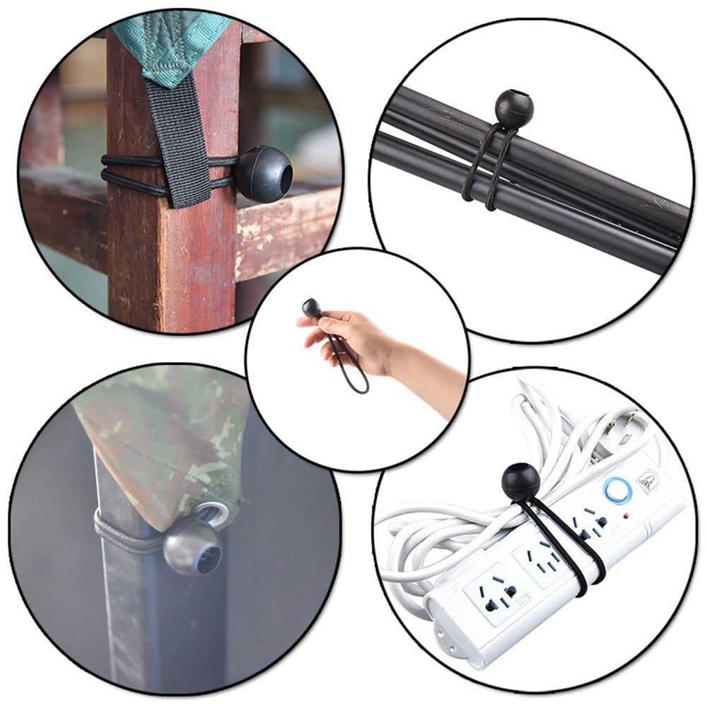 Uniqkart 10Pcs Tent Tie Down Rope Elastic Ball Buckle Fixed Strap for Outdoor Camping Hiking Fishing Awning - Black