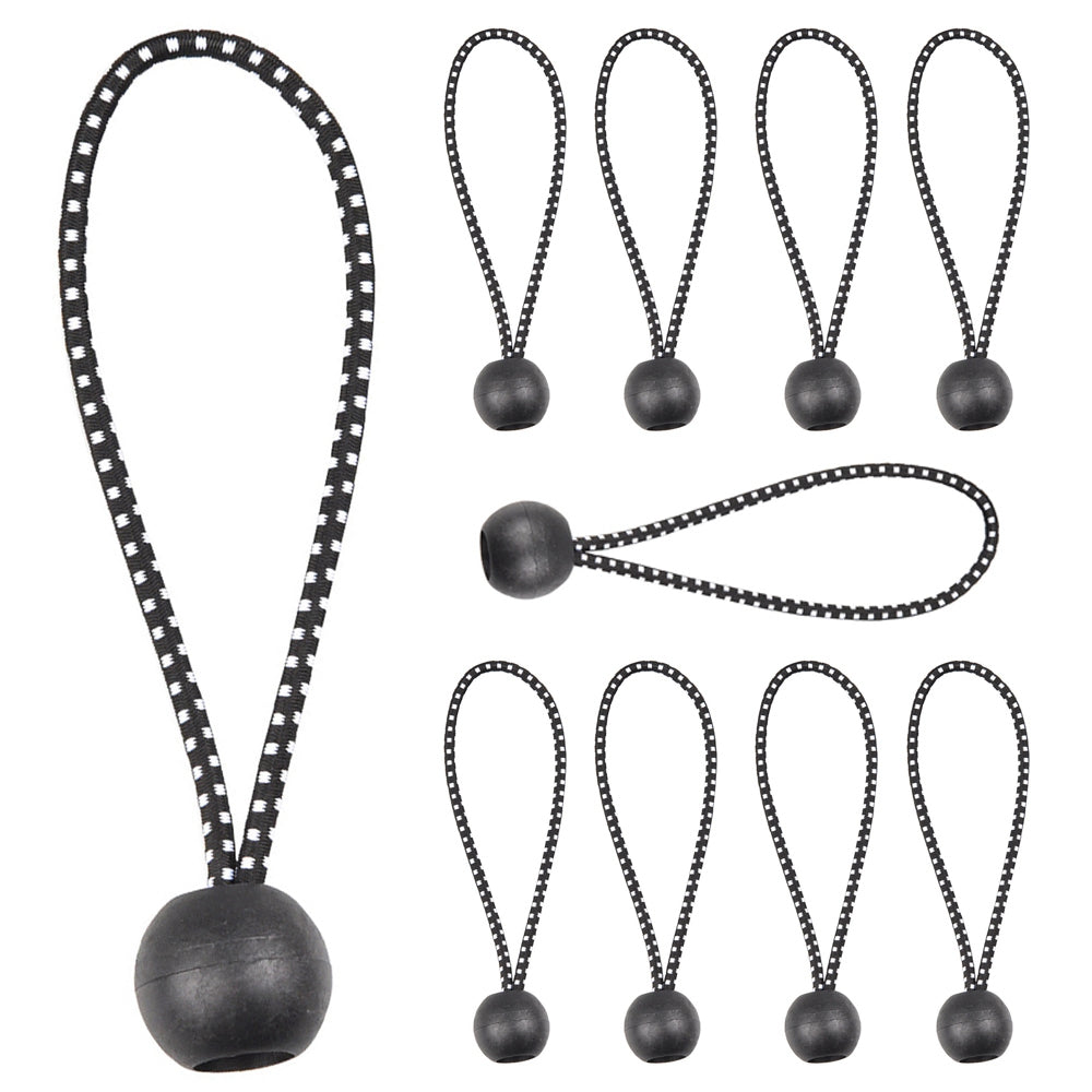 Uniqkart 10Pcs Tent Tie Down Rope Elastic Ball Buckle Fixed Strap for Outdoor Camping Hiking Fishing Awning - Black / White