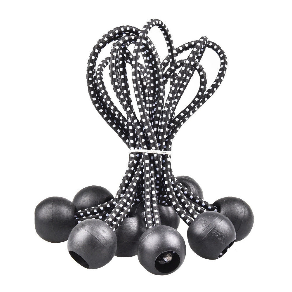 Uniqkart 10Pcs Tent Tie Down Rope Elastic Ball Buckle Fixed Strap for Outdoor Camping Hiking Fishing Awning - Black / White