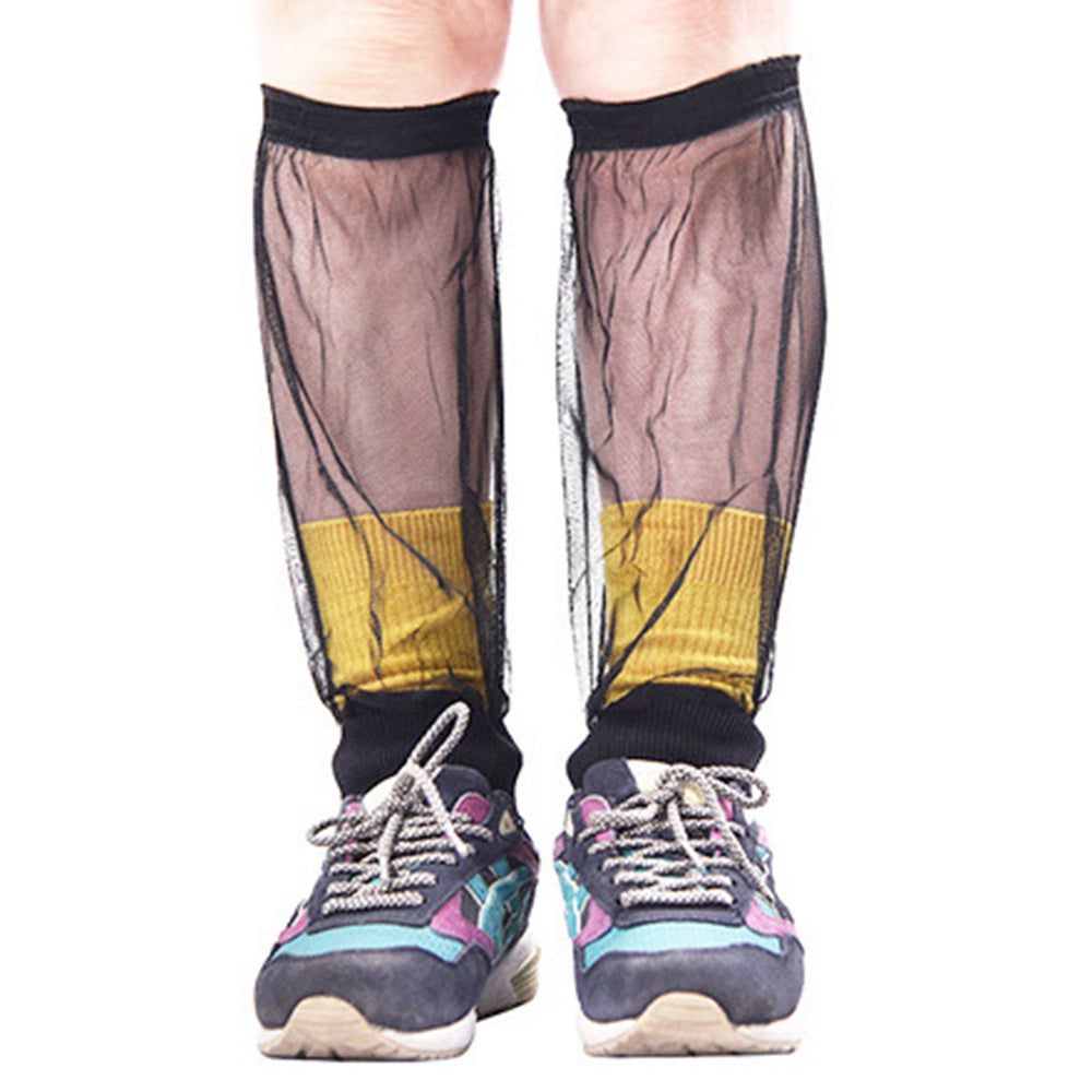 Uniqkart FWKTT-001 1 Pair Outdoor Anti-mosquito Mesh Foot Covers Mountain Climbing Camping Netting - Black
