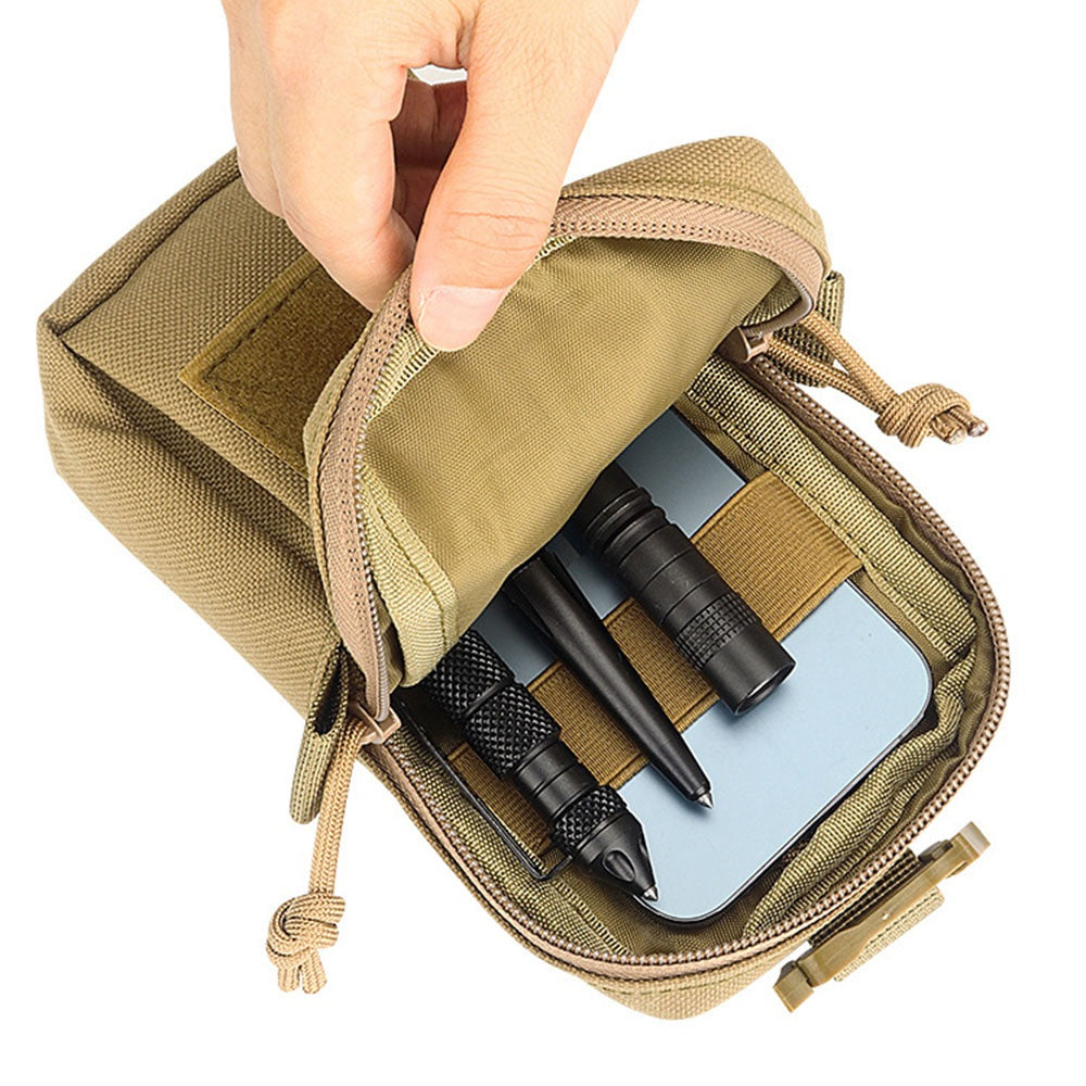 Uniqkart H249 Tactical Molle Pouch Shoulder Strap Pack Military EDC Tool Bag Hunting Accessory Bag Phone Pouch for Outdoor Sports - Khaki