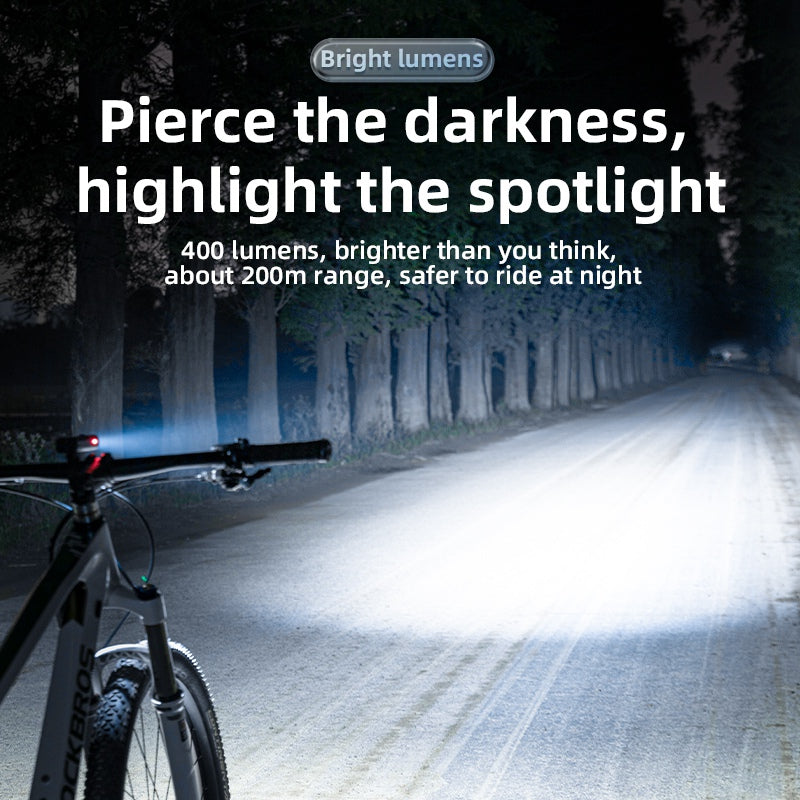 Rockbros RHL400 Super Bright USB Rechargeable Bike LED Light Waterproof Front Headlight for Road Cycling Safety