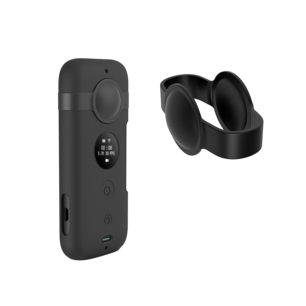 Action Camera Silicone Protective Cover + Camera Len Protection Cap for Insta 360 ONE X - Black