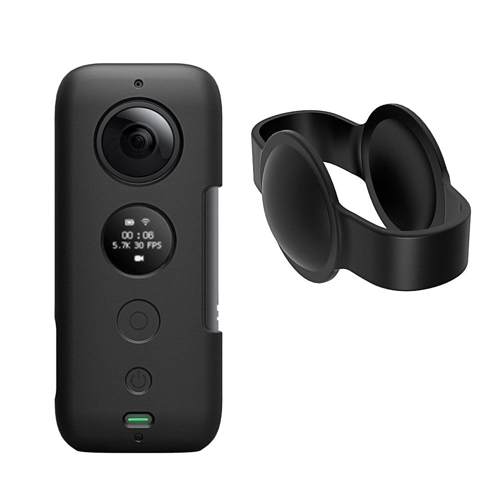 Action Camera Silicone Protective Cover + Camera Len Protection Cap for Insta 360 ONE X - Black